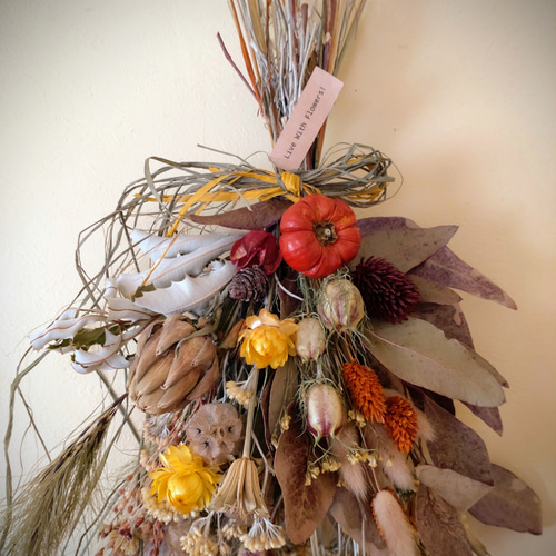 H約45cm◇ハロウィンスワッグ◇ソラナムパンプキン オレンジイエローの