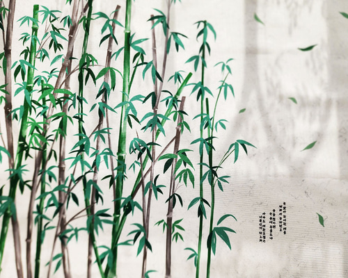 君子竹 竹柄 四君子 竹 オックス パネル生地 70㎝単位 Bamboo Panel