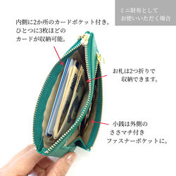お財布にもなる本革ポーチ◆サボテンⅡ(アップルグリーン)◆ミニ財布としてもポーチとしても使えるマルチケース【ビゴ】 10枚目の画像