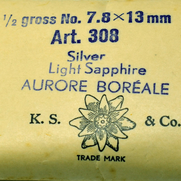 ヴィンテージ スワロフスキー art.308 Light Sapphire AB 7.8×13m　36個 バラ売り 9枚目の画像