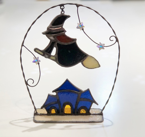 ステンドグラス】空飛ぶ魔女とお化け屋敷 立体・オブジェ petit