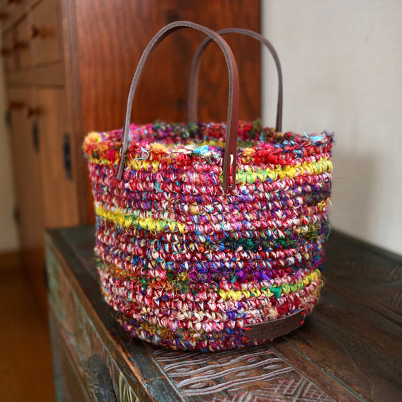 ✲リサイクルシルクとMIX糸のバッグ✲✲ red mix✲ かごバッグ TODOT 