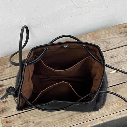 swing:クロ（高島帆布×エコファー2wayバッグ）受注製作 巾着