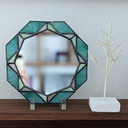 ☆ステンドグラス☆八角形の鏡 クリアアンバー その他インテリア雑貨