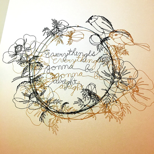 ワイヤーアート ワイヤークラフト アネモネと鳥のリース リース 玄米