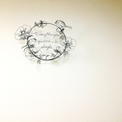 ワイヤーアート ワイヤークラフト アネモネと鳥のリース リース 玄米