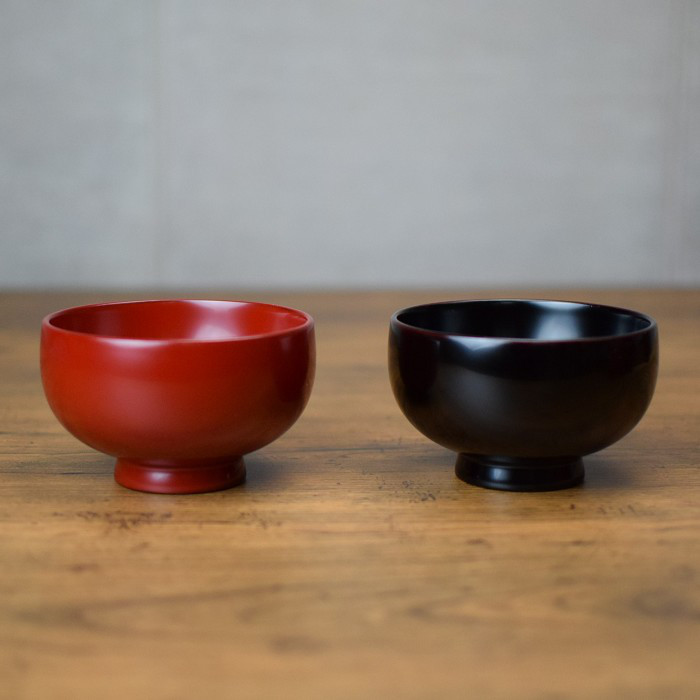 夫婦汁椀　布袋　朱　溜