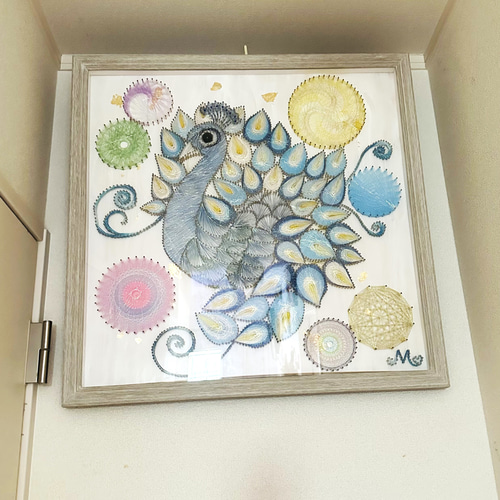 運気アップ引寄せ 糸掛け曼荼羅アート 白孔雀 60×60cm その他アート 糸