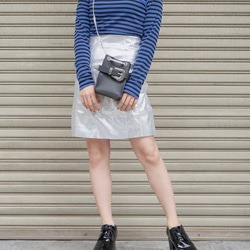 Silver Metallic H-Line Mini Skirt ミニスカート シルバー 銀色 カジュアル 3枚目の画像