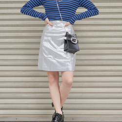 Silver Metallic H-Line Mini Skirt ミニスカート シルバー 銀色 カジュアル 2枚目の画像