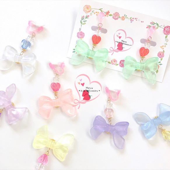 光る✨️リボンのキッズイヤリング(キッズ・子供・キッズアクセサリー