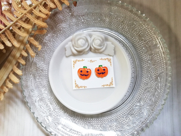 ハロウィンかぼちゃのピアス/イヤリング 4枚目の画像