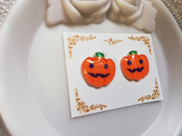 ハロウィンかぼちゃのピアス/イヤリング 3枚目の画像