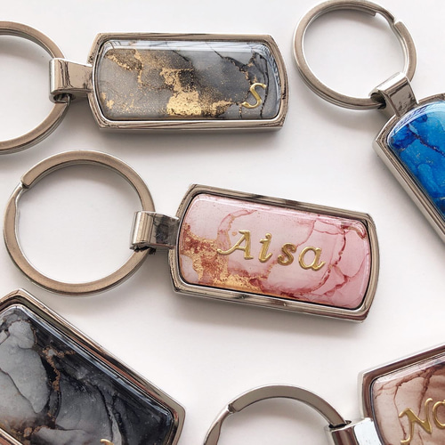 イニシャル・名入れキーホルダー/アルコールインクアート