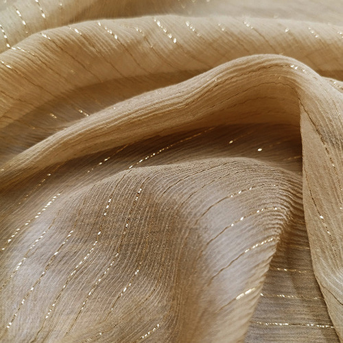 シルク95％ ポリエステルラメ5% ゴールドラメ楊柳/ベージュ 6匁 幅  