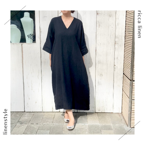 ゆったり着れて1枚で垢抜けワンピース フレンチリネン vネック