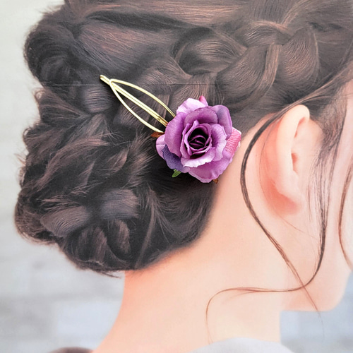 香り立つような紫のバラのヘアピン 2本セット ローズ ヘアアクセサリー
