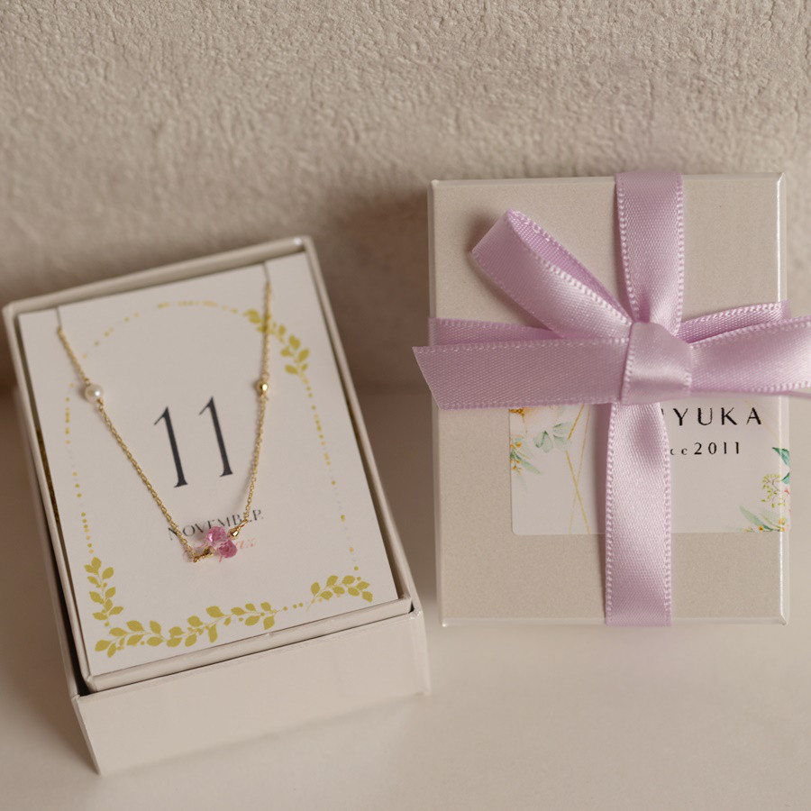 Birthstone|お誕生石のネックレス11月ピンクトパーズ