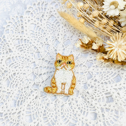 再制作】ビーズ刺繍の猫ブローチ・エキゾチックショートヘア