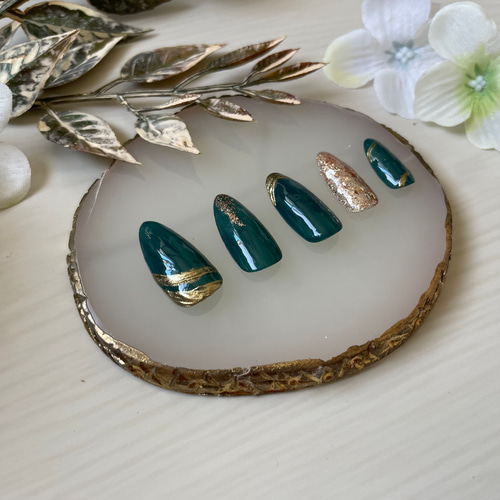 01 深緑 ミラー ニュアンス ネイル ネイルチップ（つけ爪） 7.nail(な