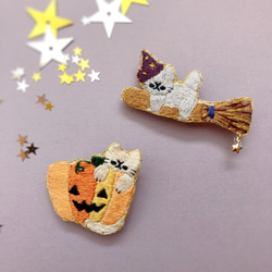 箒に乗る猫の刺繍ブローチ☆ハロウィン 5枚目の画像