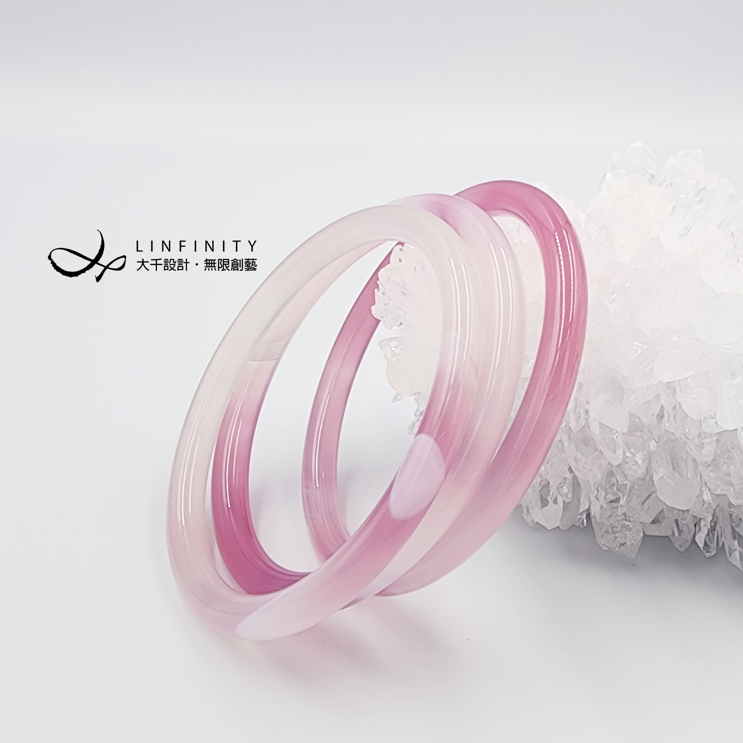 ✦❀ 新年おめでとう | 宝石 50% オフ ❀✦ アイシーピンク翡翠バングル - 3個セット、18.2cm (単品)