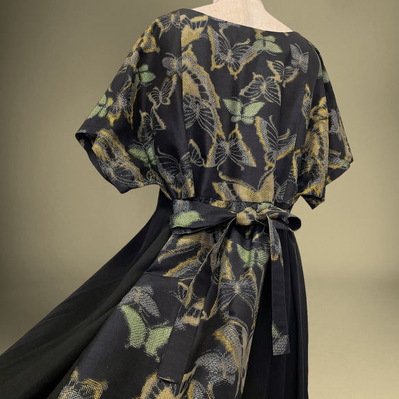 蝶々柄 華やぐステージ映えワンピ 高身長 トールサイズ対応 パニエ対応 着物リメイク ワンピース チョウ柄 15枚目の画像