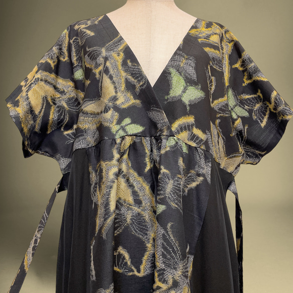 蝶々柄 華やぐステージ映えワンピ 高身長 トールサイズ対応 パニエ対応 着物リメイク ワンピース チョウ柄 16枚目の画像