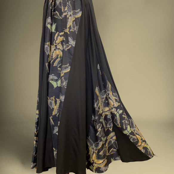 蝶々柄 華やぐステージ映えワンピ 高身長 トールサイズ対応 パニエ対応 着物リメイク ワンピース チョウ柄 5枚目の画像