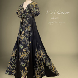 蝶々柄 華やぐステージ映えワンピ 高身長 トールサイズ対応 パニエ対応 着物リメイク ワンピース チョウ柄 1枚目の画像