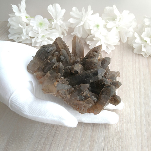 煙水晶 スモーキークォーツ 母岩無し 原石 361g クラスター