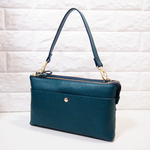 ☆日本製☆本革☆お財布ポシェット☆L字ファスナー・特大寸☆2WAY  