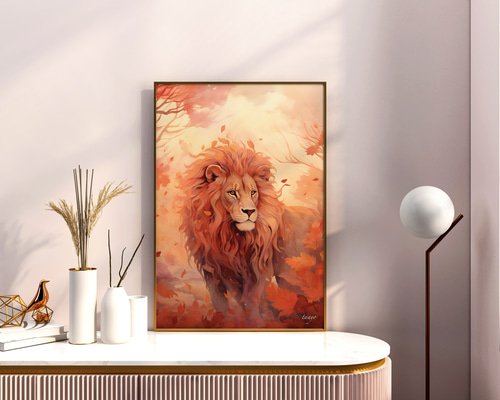 絵画　アート　原画　インテリア　花　ライオン　動物　カラフル　ロボット　赤　金 Amazon.co.jp: 絵画 アート 原画 インテリア 花 ライオン 動物