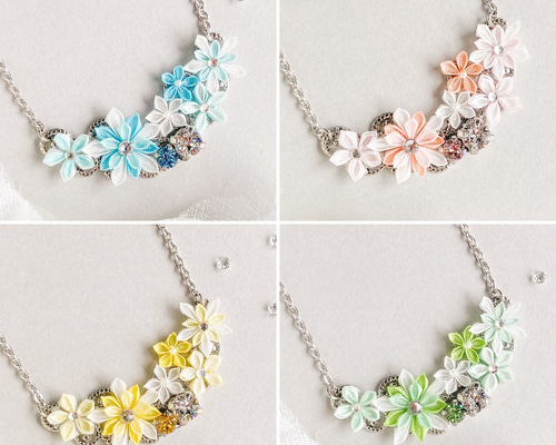 全4色】星形の花のネックレス つまみ細工 正絹羽二重 シルク