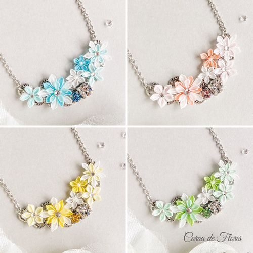 全4色】星形の花のネックレス つまみ細工 正絹羽二重 シルク