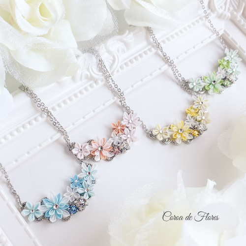全4色】星形の花のネックレス つまみ細工 正絹羽二重 シルク