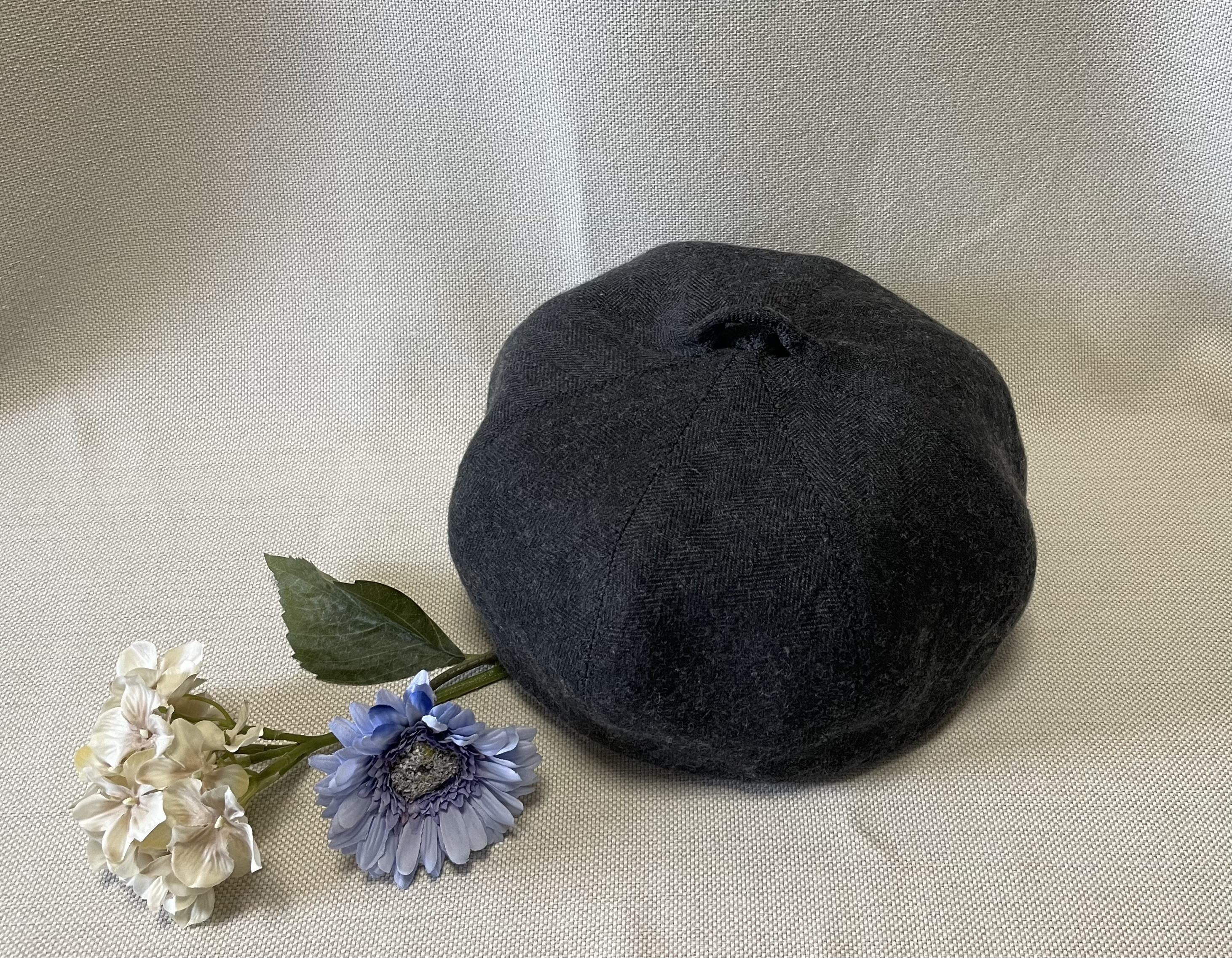 ＊秋冬用＊麻90％ ウール10％ヘリンボンのベレー帽♪グレイ♪ダークグレイ＊creema限定＊