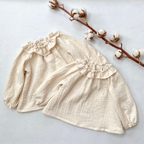 特集掲載】フリル襟ブラウス スモック 厚ダブルガーゼ【受注生産  