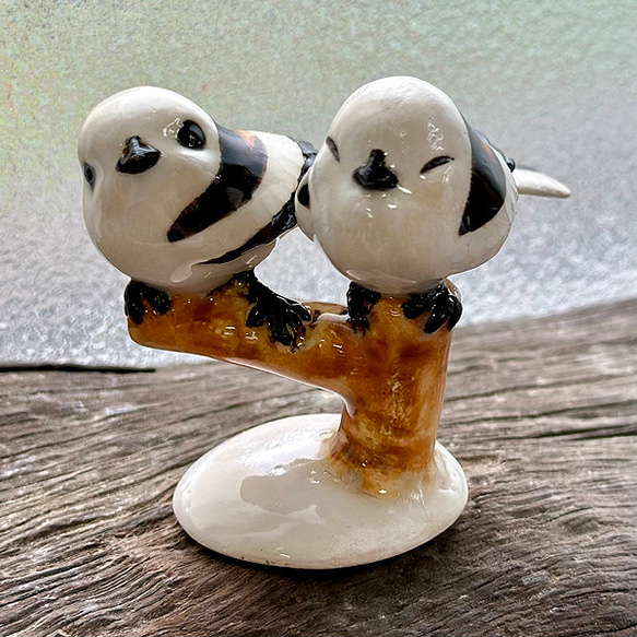 陶芸】2羽のシマエナガ【北海道の野鳥】送料無料 その他置物