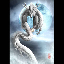 龍の絵「月光３・白龍」自作A4　竜の絵 1枚目の画像