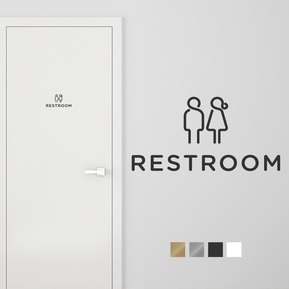 【賃貸でも】RESTROOM ドア サインステッカー │トイレ用 スタイリッシュアイコン 4色展開 2枚目の画像