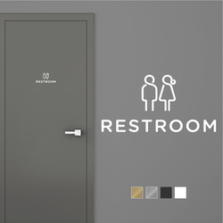 【賃貸でも】RESTROOM ドア サインステッカー │トイレ用 スタイリッシュアイコン 4色展開 1枚目の画像