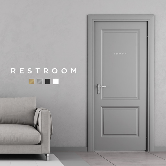 【賃貸でも】RESTROOMドア サインステッカー │トイレ用 ミニマルゴシック 4色展開 1枚目の画像
