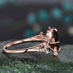 ビンテージ プリンセスカット アレキサンドライト エンゲージリング ローズゴールド ダイヤモンド オパール アニバーサリ 3枚目の画像
