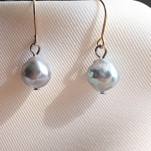 天然石＊ 虹色アコヤパールのピアス ピアス（フック・チェーン  
