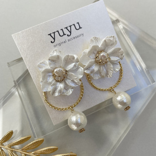 シフォンフラワーの2wayピアス/イヤリング ピアス（スタッド・一