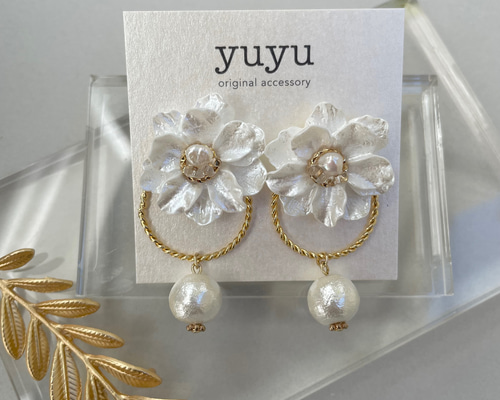 シフォンフラワーの2wayピアス/イヤリング ピアス（スタッド・一