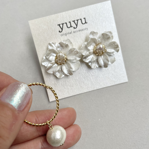 誕生日プレゼント シフォンフラワーの2wayピアス/イヤリング ピアス（スタッド・一 ピアス