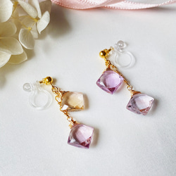 宝石質アメトリンのノンホールピアス 豪華 ac/823 イヤリング