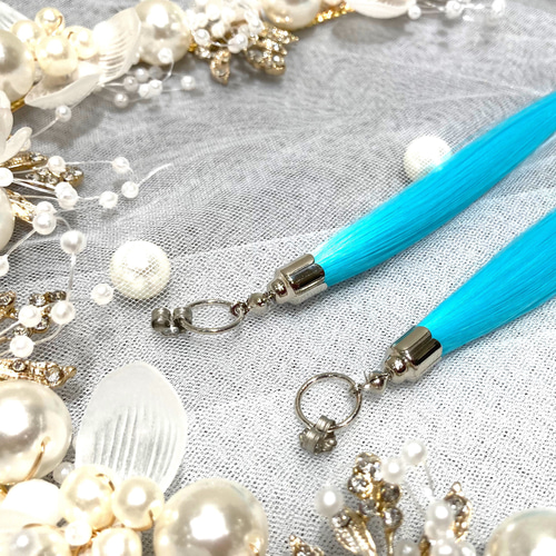 3-ニューブルー水色）セルフカットOK♪エクステピアス〔両耳用